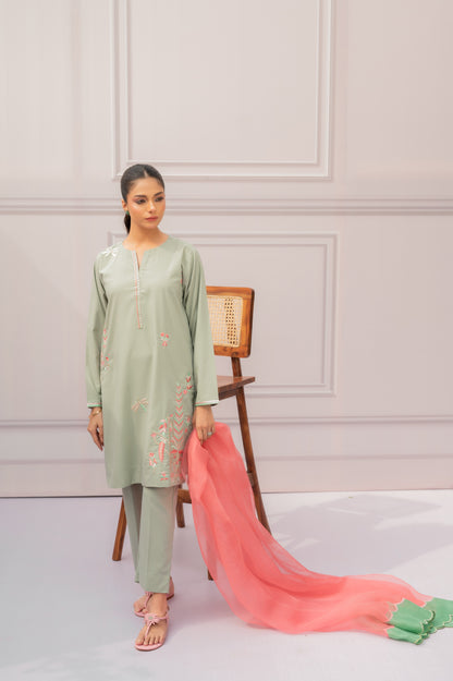 Beverly Green Dupatta (Pure Organza)