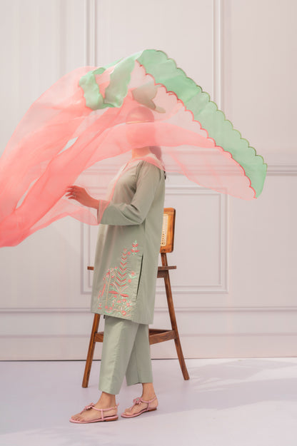 Beverly Green Dupatta (Pure Organza)